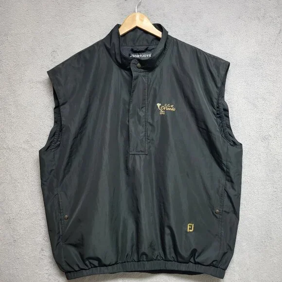 DryJoys Vest Mens XL Black Windbreaker 1/2 Zip FootJoy Country Club Of Orlando