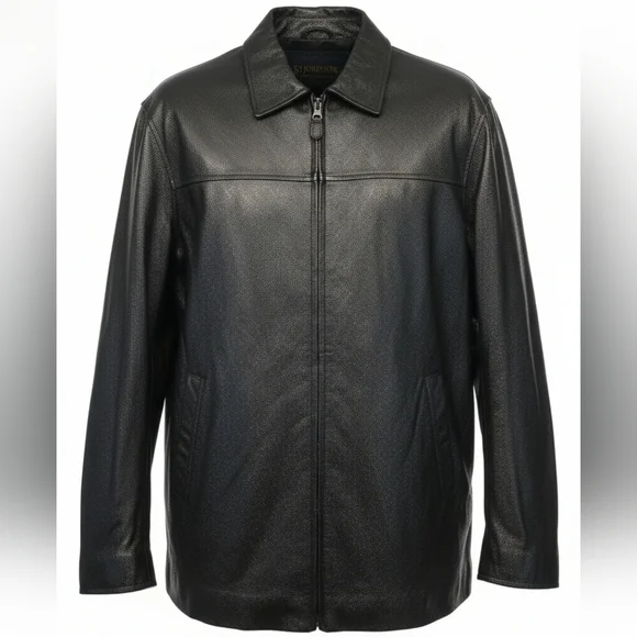 St. John's Bay Heavy Black Leather Jacket for Men Size Large