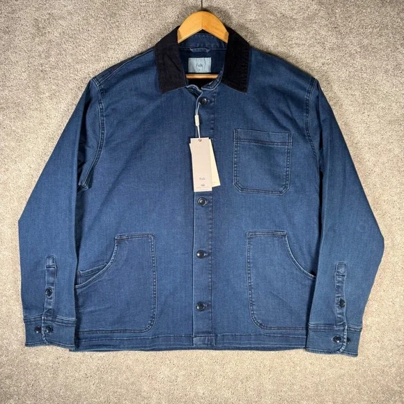 NWT Folk Nelson Men's XL Denim Chore Jacket Blue Corduroy Collar Workwear Coat