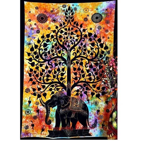 Gorgeous Tie-Dye Effect Elephant Bohemian Tree of Life Boho Tapestry Hanging NEW