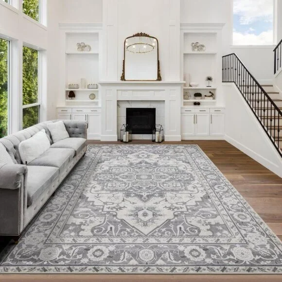 New 8x10 Washable Area Rug, Soft, Thin, Non-Skid Vintage Carpet for Living Room