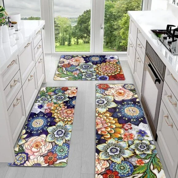 New 3Pcs Kitchen Rug Set, Colorful Non Slip Washable Mats for Floor & Hallway