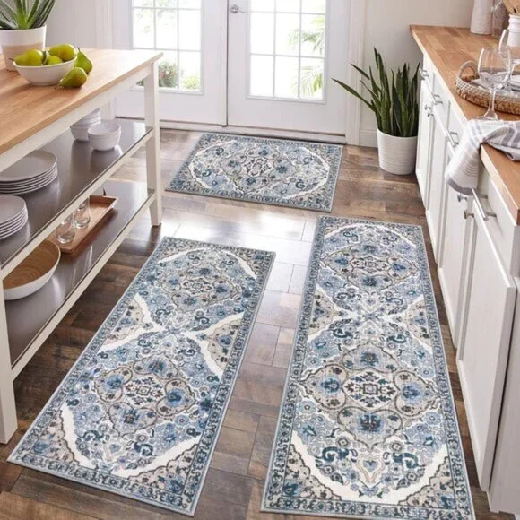 New 3-Piece Farmhouse Kitchen Rug Set, Non-Slip, Washable Boho Floor Mats