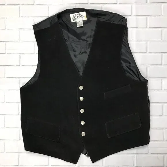 High Alpine Black Suede Snap Vest Size Medium