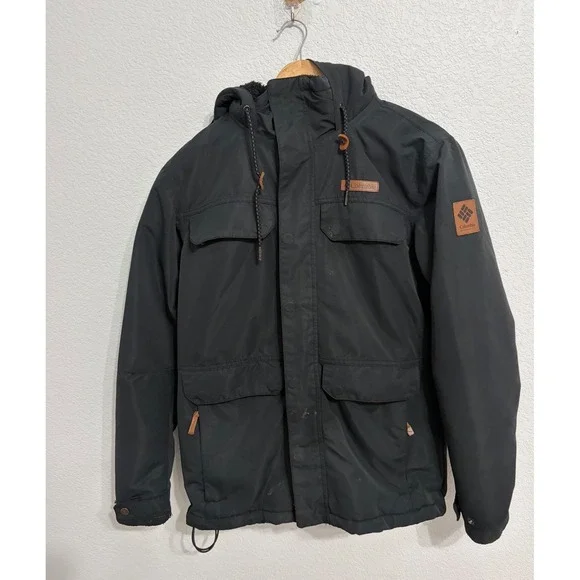 Columbia Mens Sherpa Lined Hooded Parka Jacket Black Size S Outdoor Winter‎ Coat