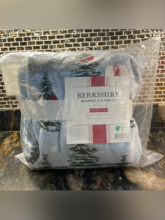 Berkshire Light Blue VelvetSoft Holiday Throw Cardinal Tree Snowflake - Large