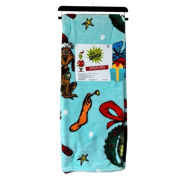 Dr Seuss The Grinch Teal Christmas‎ Blanket 50x60