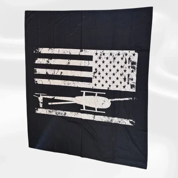 Black American Flag Helicopter Tapestry Wall Hanging – Large Aviation Decor