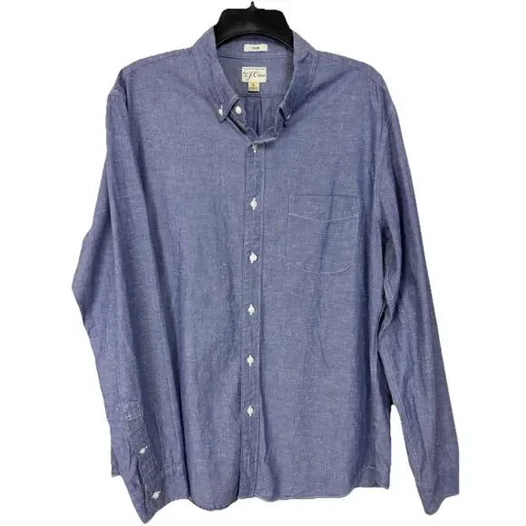J.Crew Men s Blue‎ Denim Shirt Large Slim Fit Long Sleeves Button Up 100% Cotton