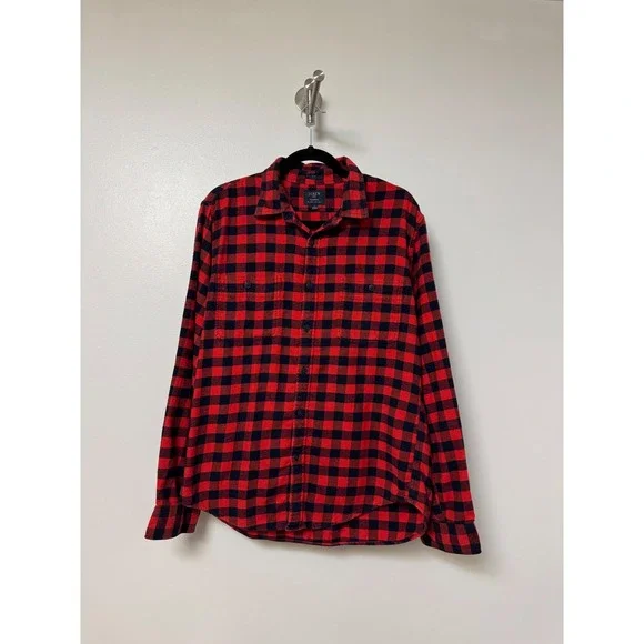 J. Crew Buffalo Plaid Slim Fit Long Sleeve‎ Flannel Winter Shirt Red Nav Large