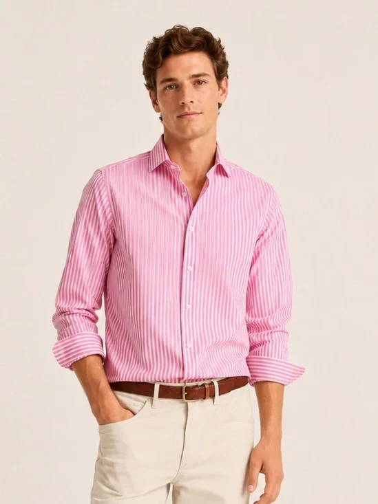 J.Crew Men’s Ludlow Classic Fit Button-Down Shirt | Pink & White | Size 16.5 35