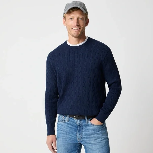 NEW J.Crew Cotton cable crewneck sweater Navy Blue Men’s Size M NWOT Preppy