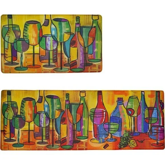 New Artistic Anti-Fatigue Kitchen Mat Set, Padded, Pain Relief - Wine Color
