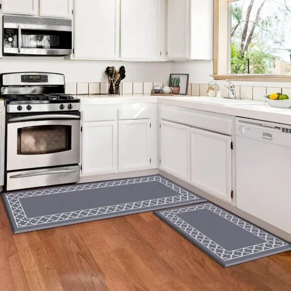 New Grey Anti-Fatigue Kitchen Mats, 2Pcs Waterproof Memory Foam Rugs for Floor