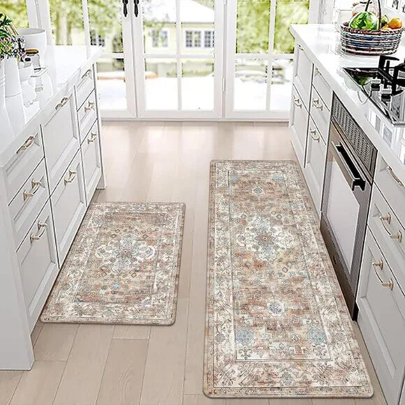 New Anti-Fatigue Kitchen Rugs, Set of 2 Non-Slip Cushioned Waterproof Floor Mats