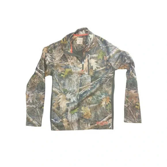 RedHead Mens True Timber Camo Quarter Zip Fleece Pullover Jacket Medium Brown