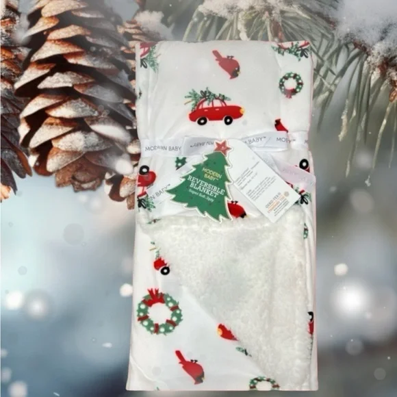 HOLIDAY - Modern Baby - ‘Christmas Woods’ Sherpa baby blanket 30”x40” NWT