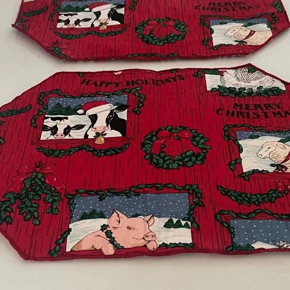 Festive Red Holiday Blanket with Farm Animal Design