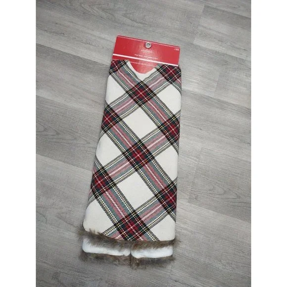 CHRISTMAS TREE Fabric Check SKIRT PLAID Faux Fur Trim Lined Ashland 48