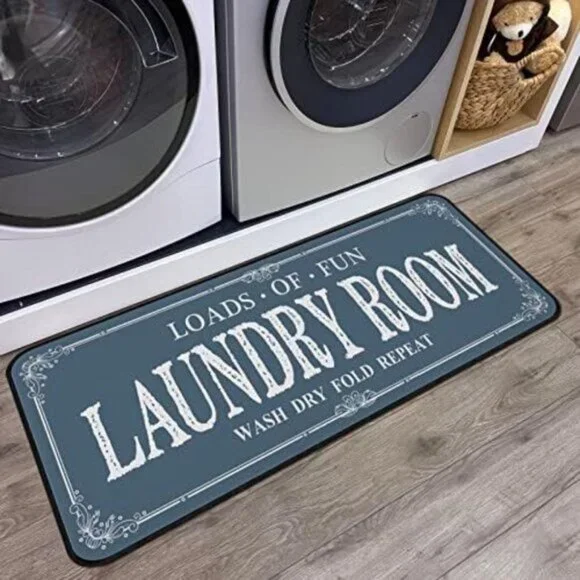 Non Slip Laundry Runner Rug Farmhouse Mat for Bathroom Blue, 20 X 47