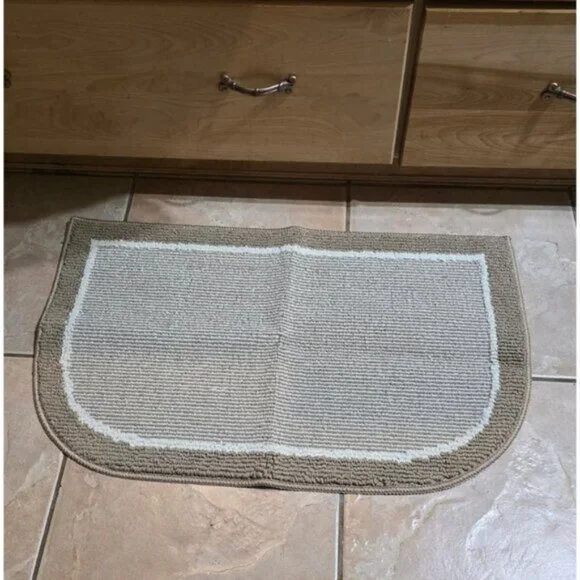 Non Slip Washable, Durable Dirt Resist Half Circle Rug Kitchen Mat 20 x 32 Beige