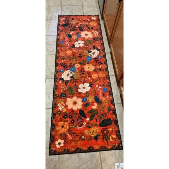 Non Slip 2 x 6 Red Washable Runner Rugs with Rubber Backing Soft Floral Carpet