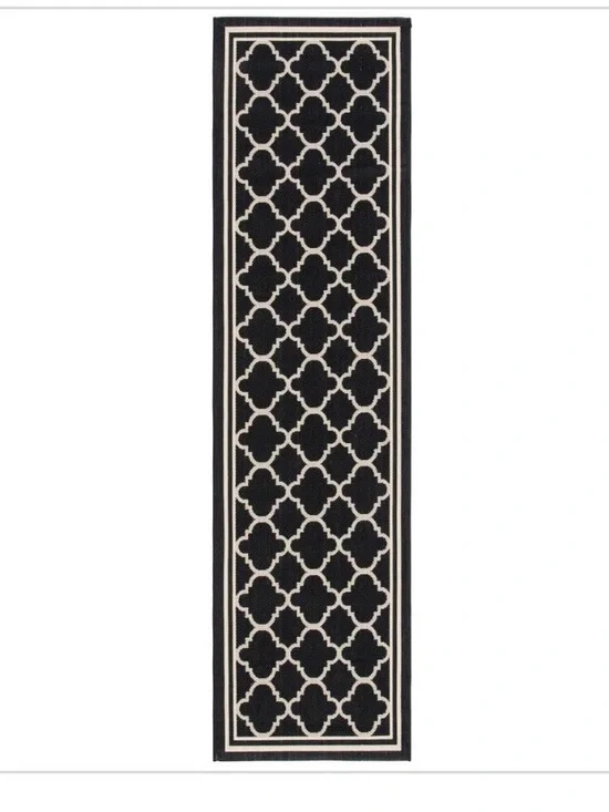 New Safavieh Black and Cream Geometric Runner Rug 2x5
