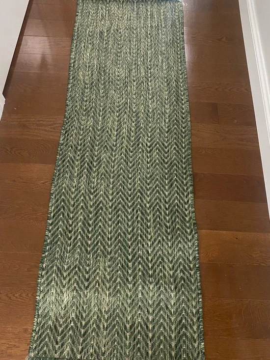 New Nourison Home Green Chevron Runner Rug indoor/outdoor 2’x6’