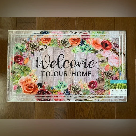 NWT ecomat welcome to our home Floral door Mat