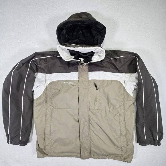 Columbia Mens XLT Interchange 3-in-1 Jacket Gray Brown Hooded Winter Coat