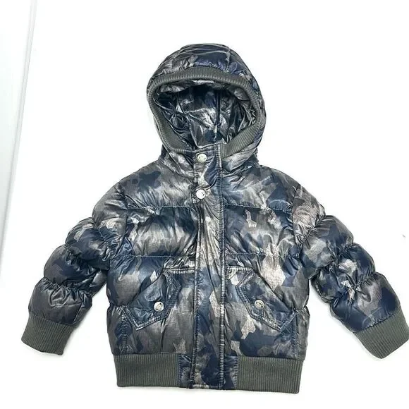 Appaman Down Hooded Puffer Baby Boys Gray Navy Blue Camo 12-18 m