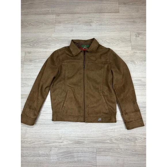 Collezioni Brown Faux Suede Bomber Jacket Mens Large Made in‎ Italy Zip Up