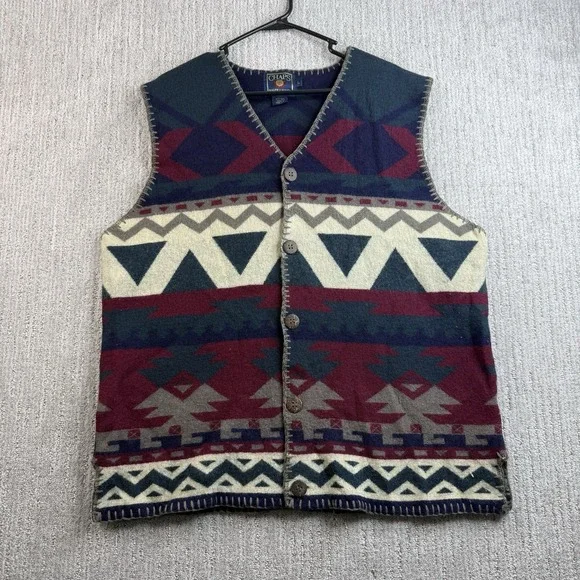 Vintage Chaps Ralph Lauren Aztec Wool Vest Men's Size Large Hong Kong