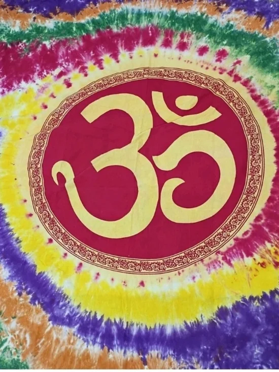 Vibrant Multicolored Tie-Dye Om Symbol Wall Tapestry 80