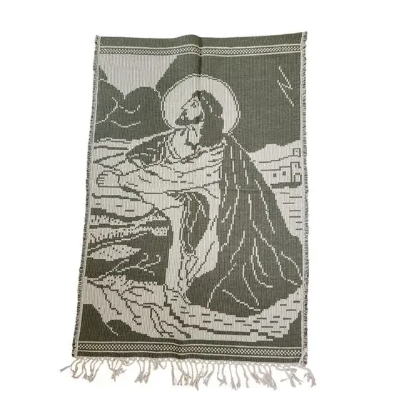 Lithuanian Woven Religious Wall Hanging Jesus Prayer Fringe Tapestry 43x28