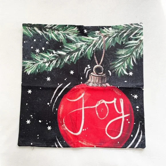 Red and Black Christmas Ornament Pillow Cushion Cover