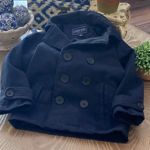 Little Boy Fleece Navy Blue Pea Coat Buttons