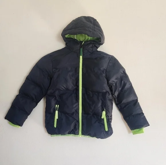 C9 Champion boys blue puffer jacket w/ neon and thumbholes size XS 4-5