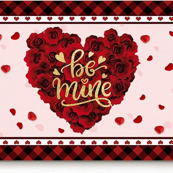 Valentine's Day Doormat Red Heart Rose Buffalo Plaid 18