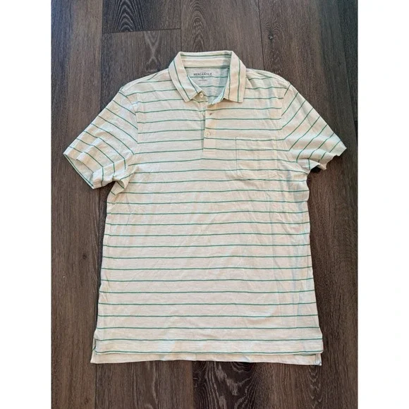 J.CREW‎ Men's Short Sleeve Polo Shirt Light Yellow Green Stripe Size Large