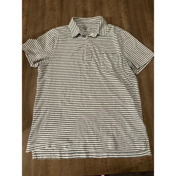 J.Crew Men's Slub Cotton Striped Pocket Polo Shirt Size L Green White AI946