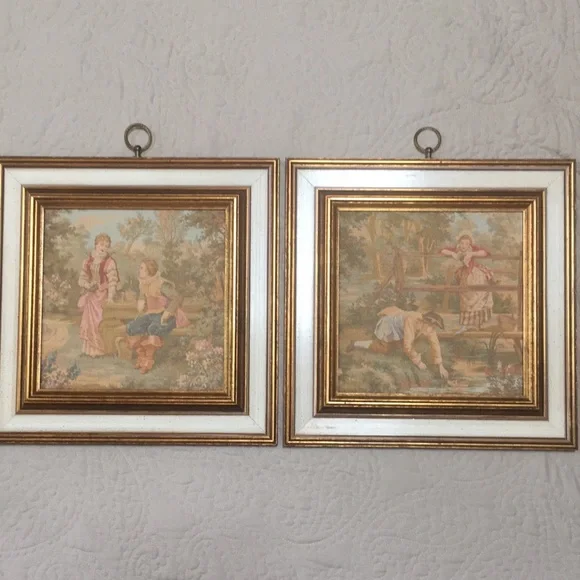 2 Vintage Tapestry Pictures Romantic Victorian Wall Art Sungott Art Studios NY