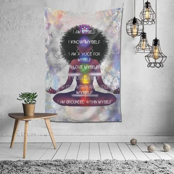 Black Queen Yoga Meditation Tapestry Wall Art