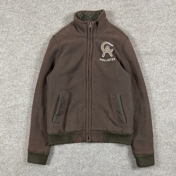 VTG Y2K Hollister Brown Faux Fur Lined Zip Up Cabrillo Sweatshirt Jacket Men’s L