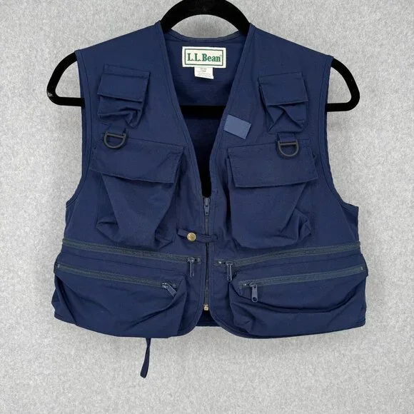 LL Bean VTG Fishing Tactical Vest Size L Blue Cargo Pockets Outdoor Sportsman