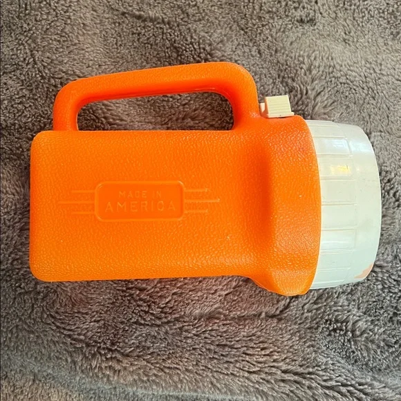 Vintage Made In America Flashlight Red Orange White Untested With Handle