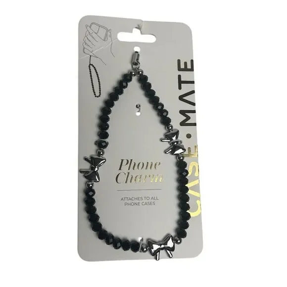 Case-Mate Black Beaded‎ Phone Charm with Metal Accents Universal Fit
