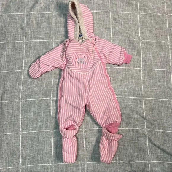Vintage OshKosh B'gosh Pink Stripe Baby Snowsuit‎ 12 Months