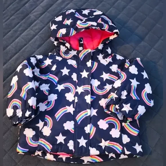 GIRLS NAVY‎ BLUE RAINBOW CLOUD WINTER JACKET SIZE 12-months CHILDREN’S PLACE