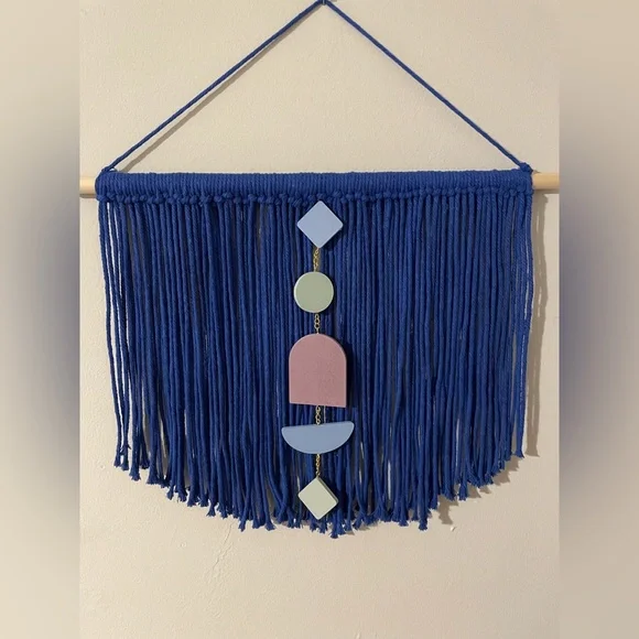 Blue macrame wall hanger